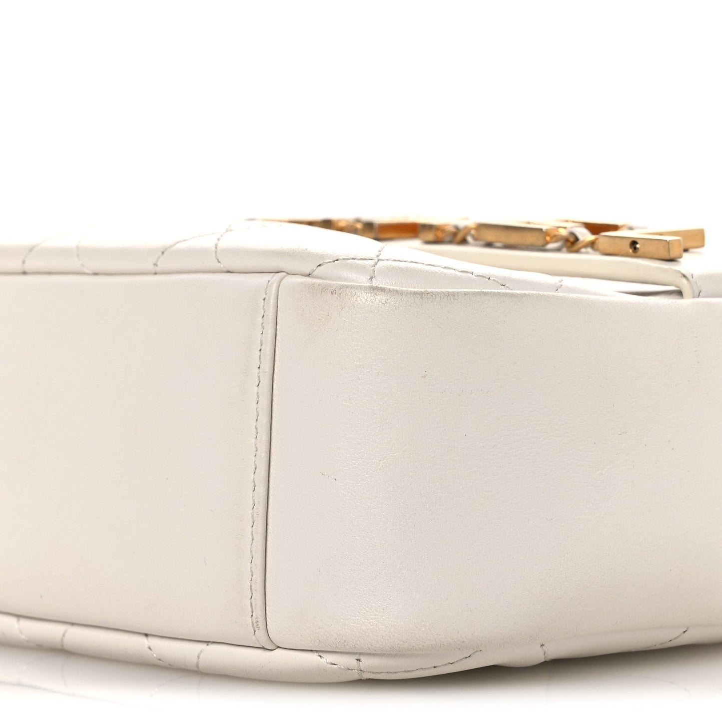 Calfskin Quilted Enchained Camera Case Bag White