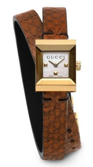 Gucci G Frame White Dial Brown Leather Strap Watch For Women - YA128523