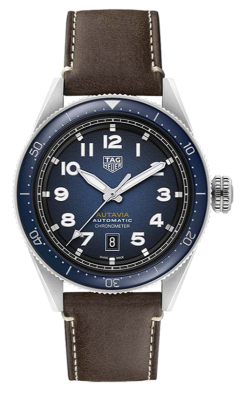 Tag Heuer Autavia Calibre 5 Automatic Blue Dial Brown Leather Strap Watch for Men - WBE5116.FC8266