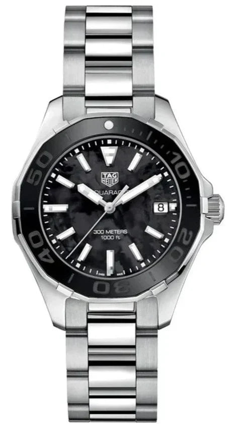 Tag Heuer Aquaracer Quartz Black Dial Silver Steel Strap Watch for Women - WAY131K.BA0748