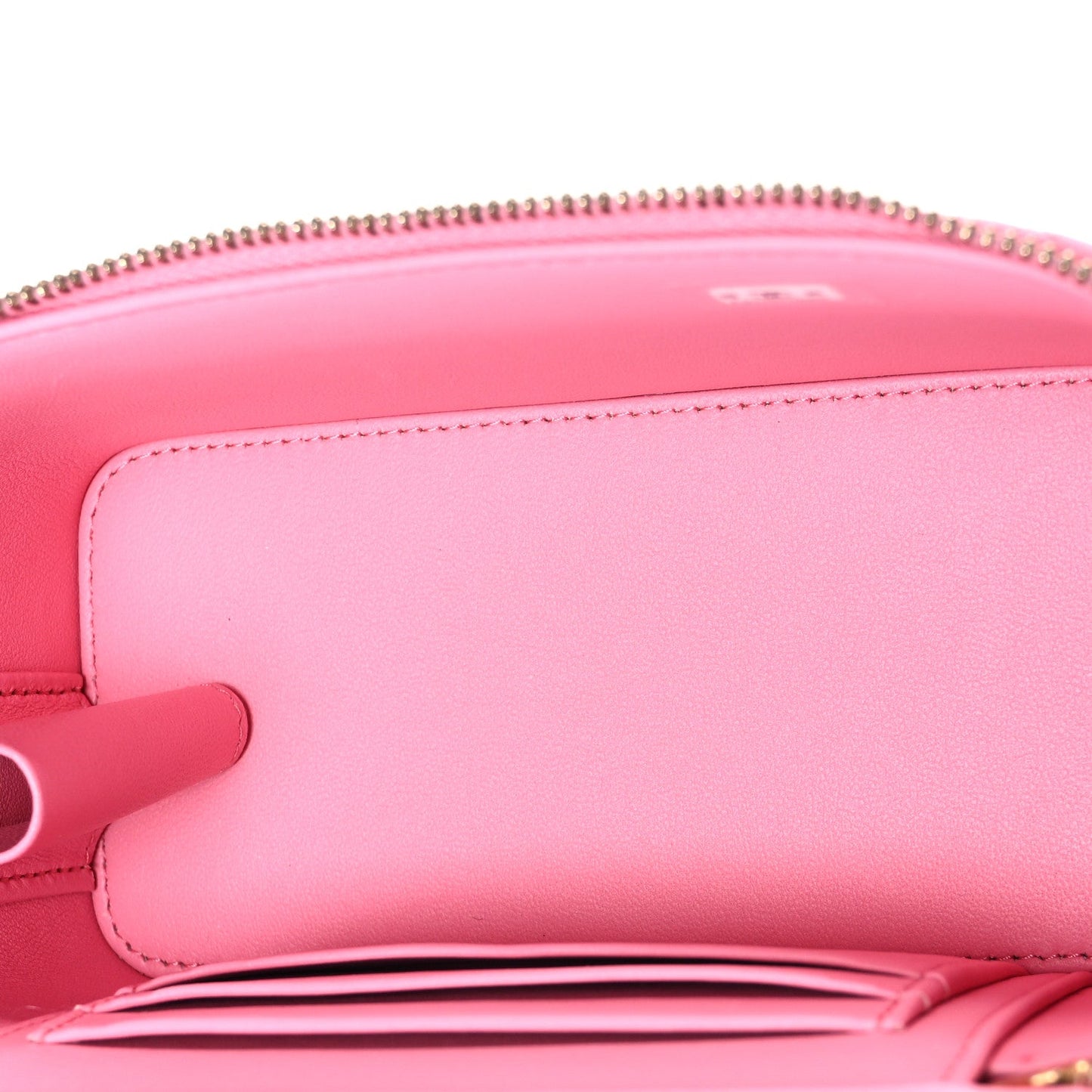 Lambskin Quilted Metal Twist Small Top Handle Vanity Case With Chain Pink