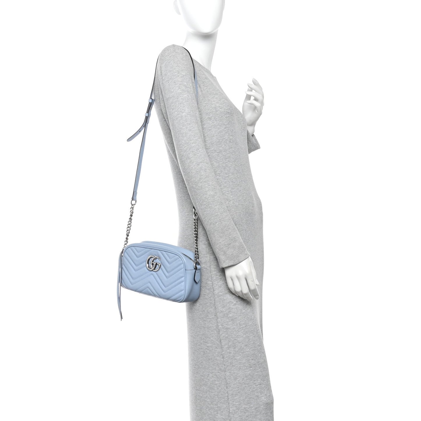 Calfskin Matelasse Small GG Marmont Chain Shoulder Bag Porcelain Light Blue