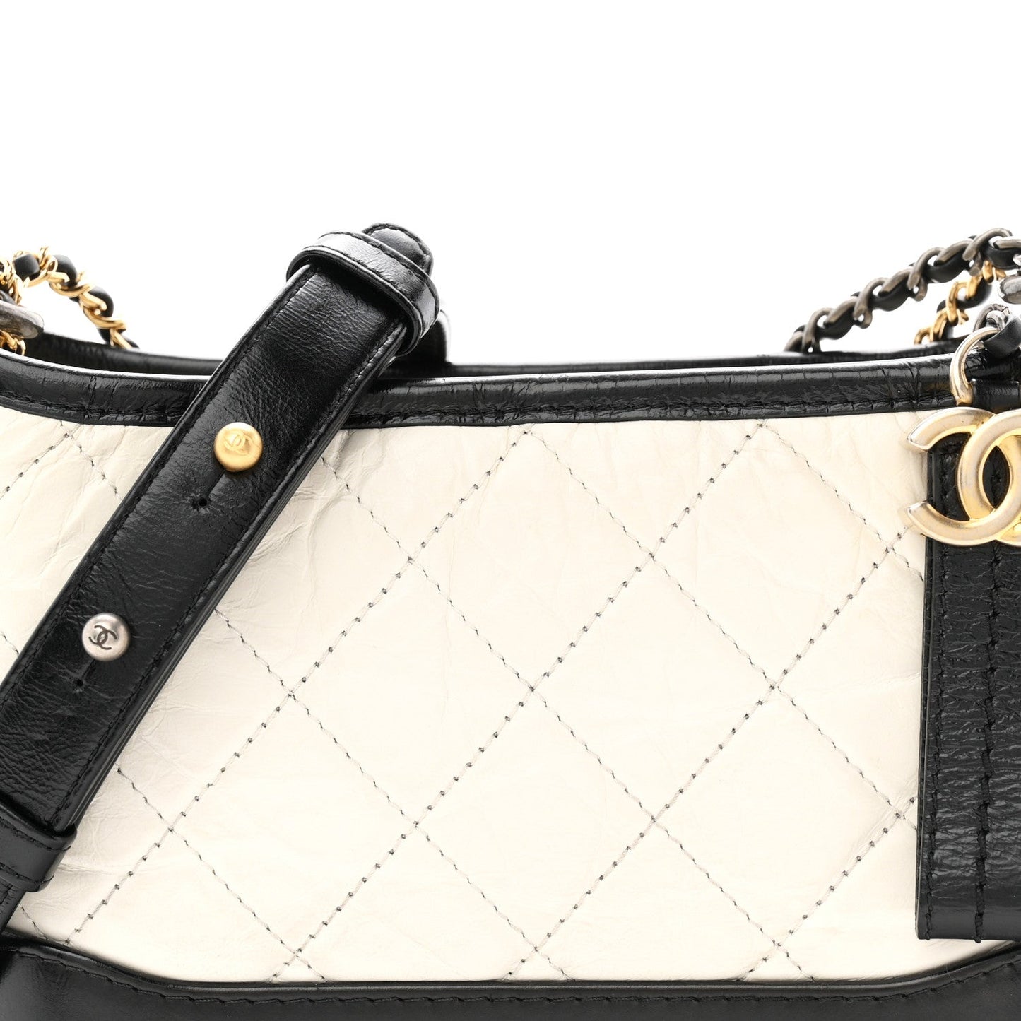 Aged Calfskin Quilted Small Gabrielle Hobo Black White