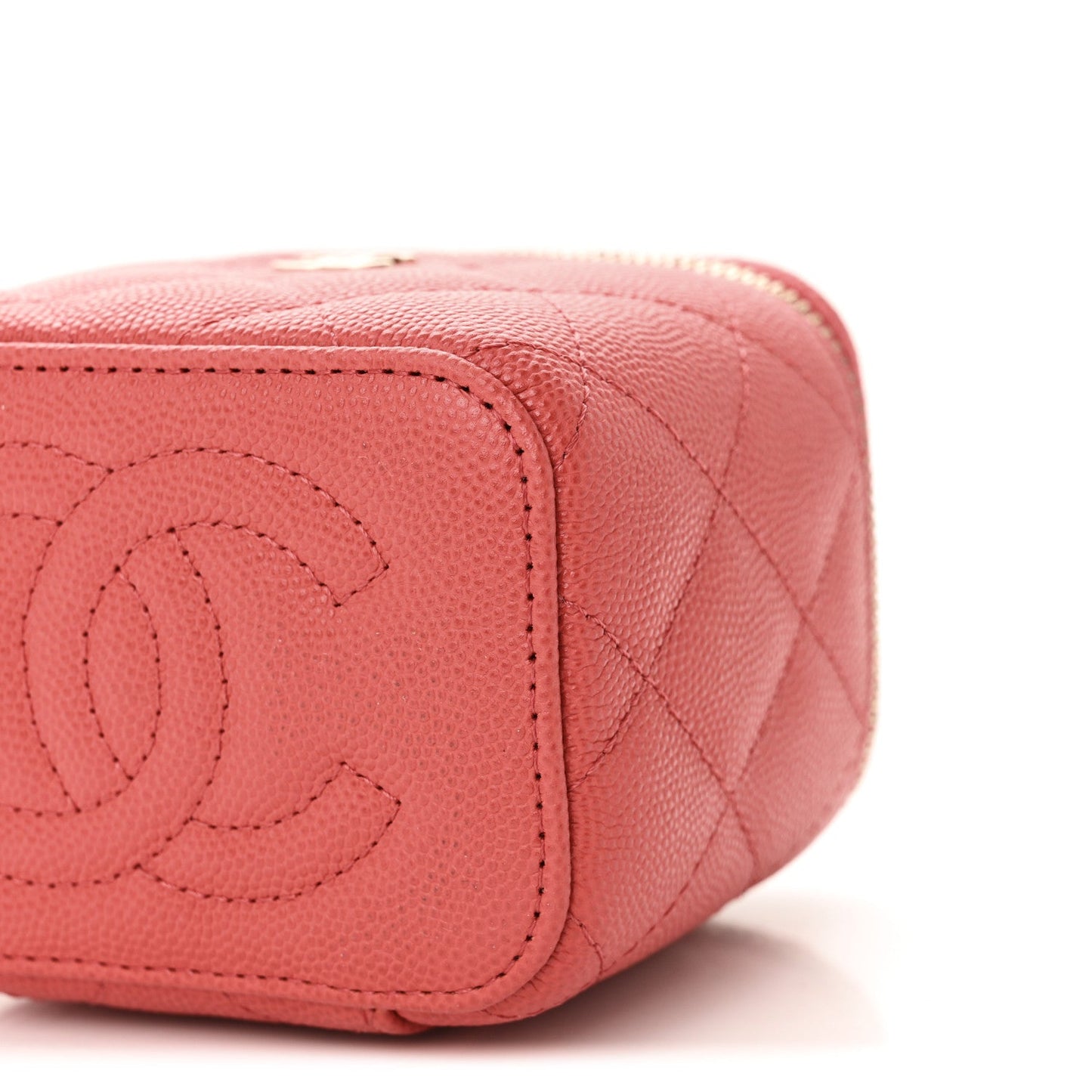 Caviar Quilted Mini Vanity Case With Chain Dark Pink