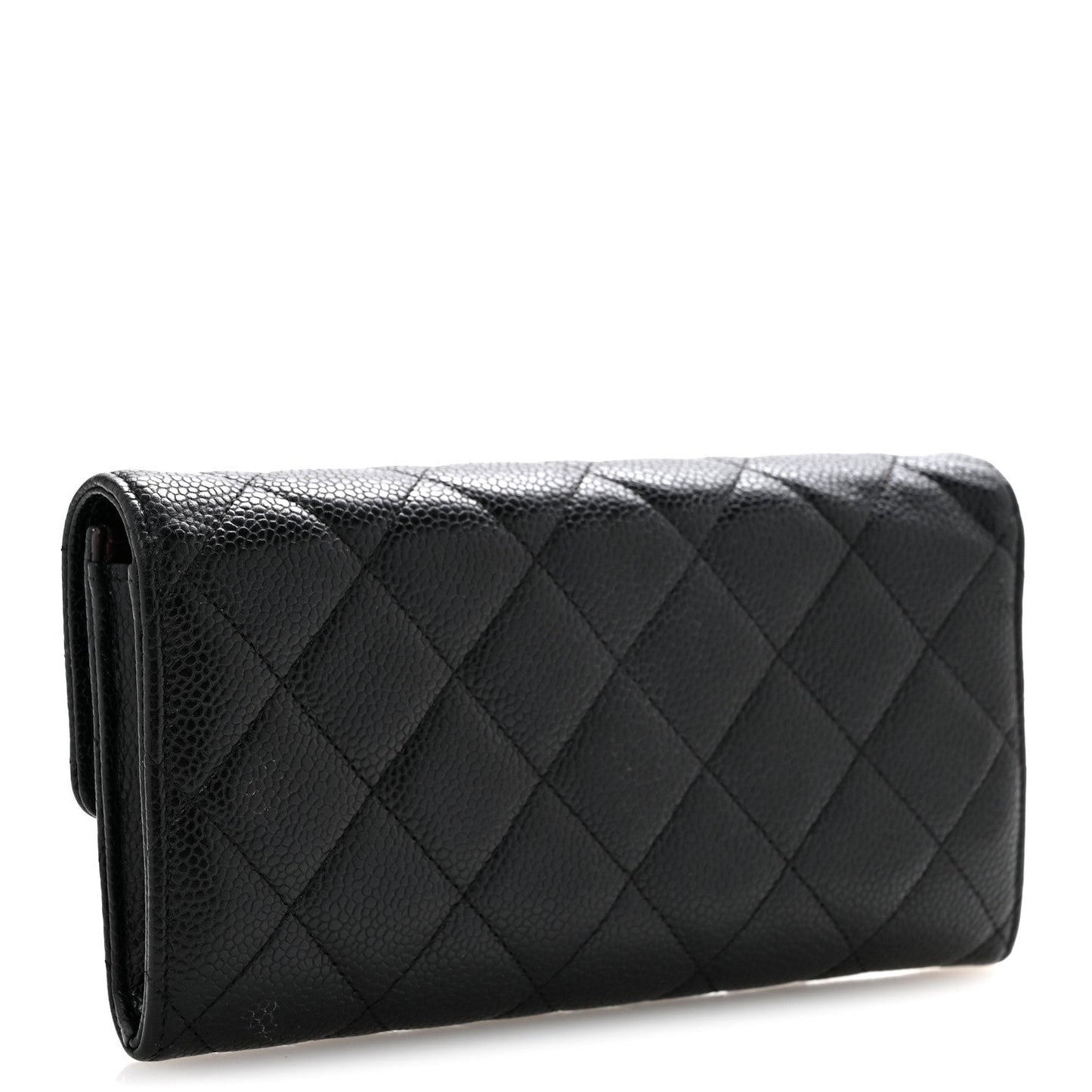 Caviar Quilted Large Gusset Flap Wallet Black