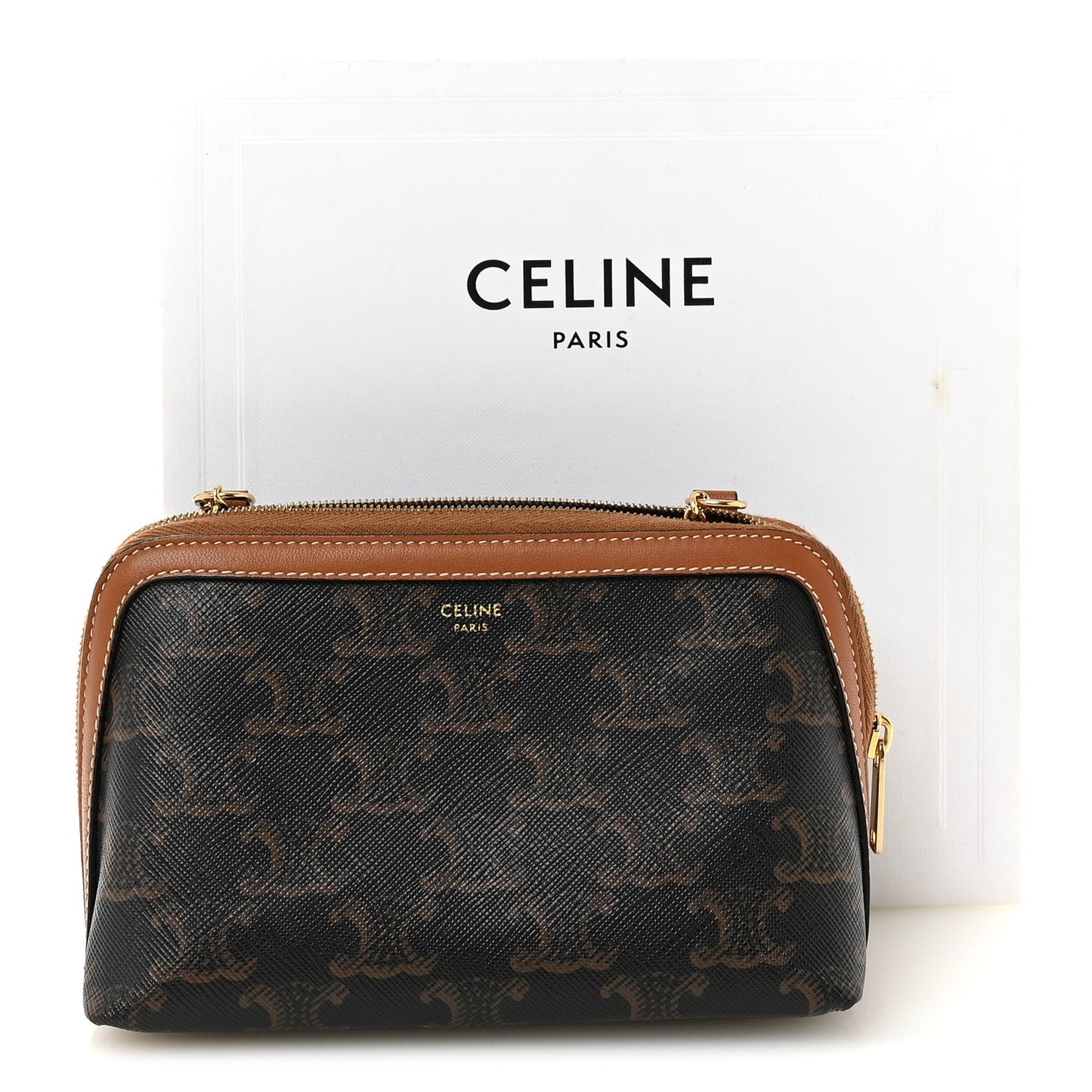 Triomphe Canvas Lambskin Clutch On Chain Tan