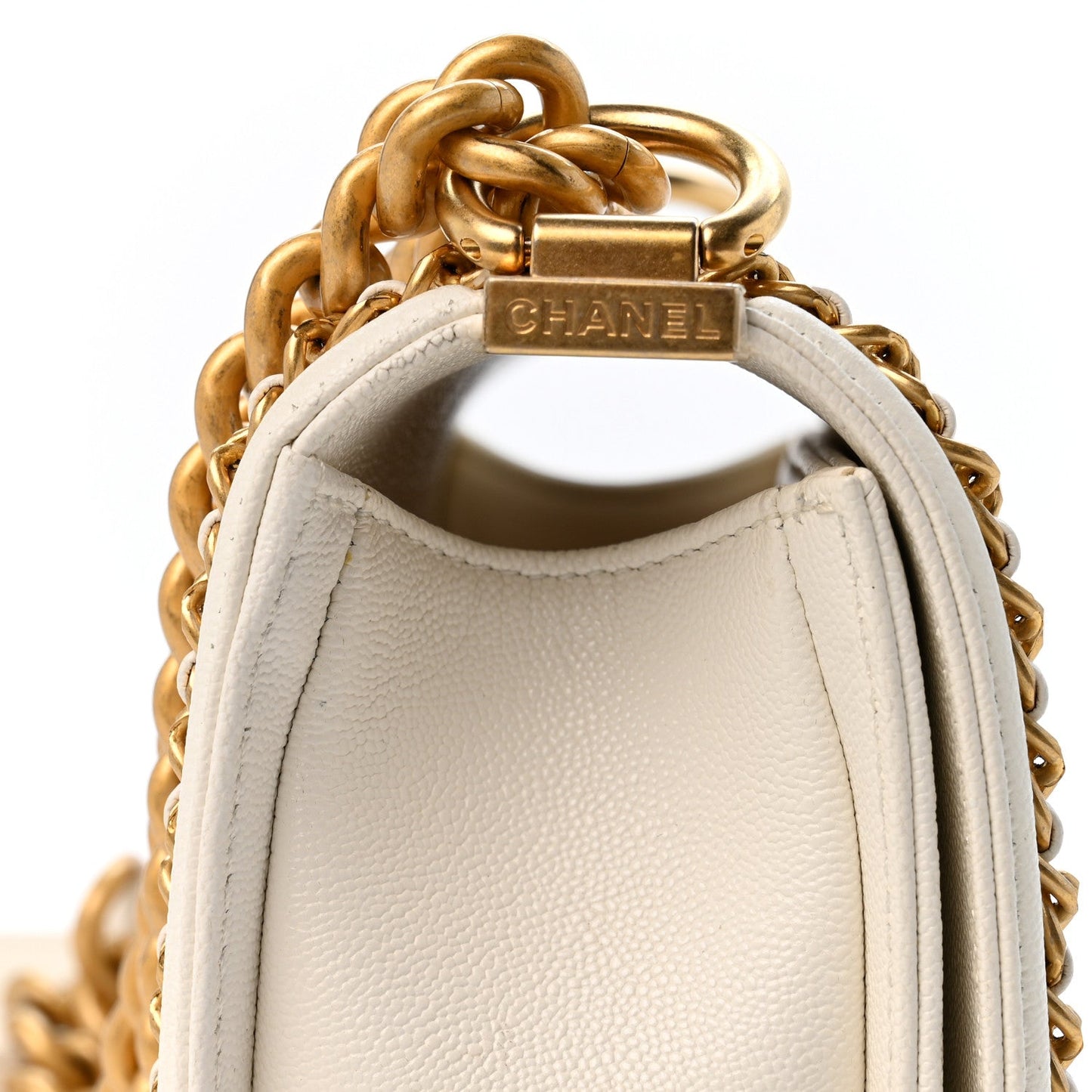 Caviar Quilted Small Chain Around Boy Flap White