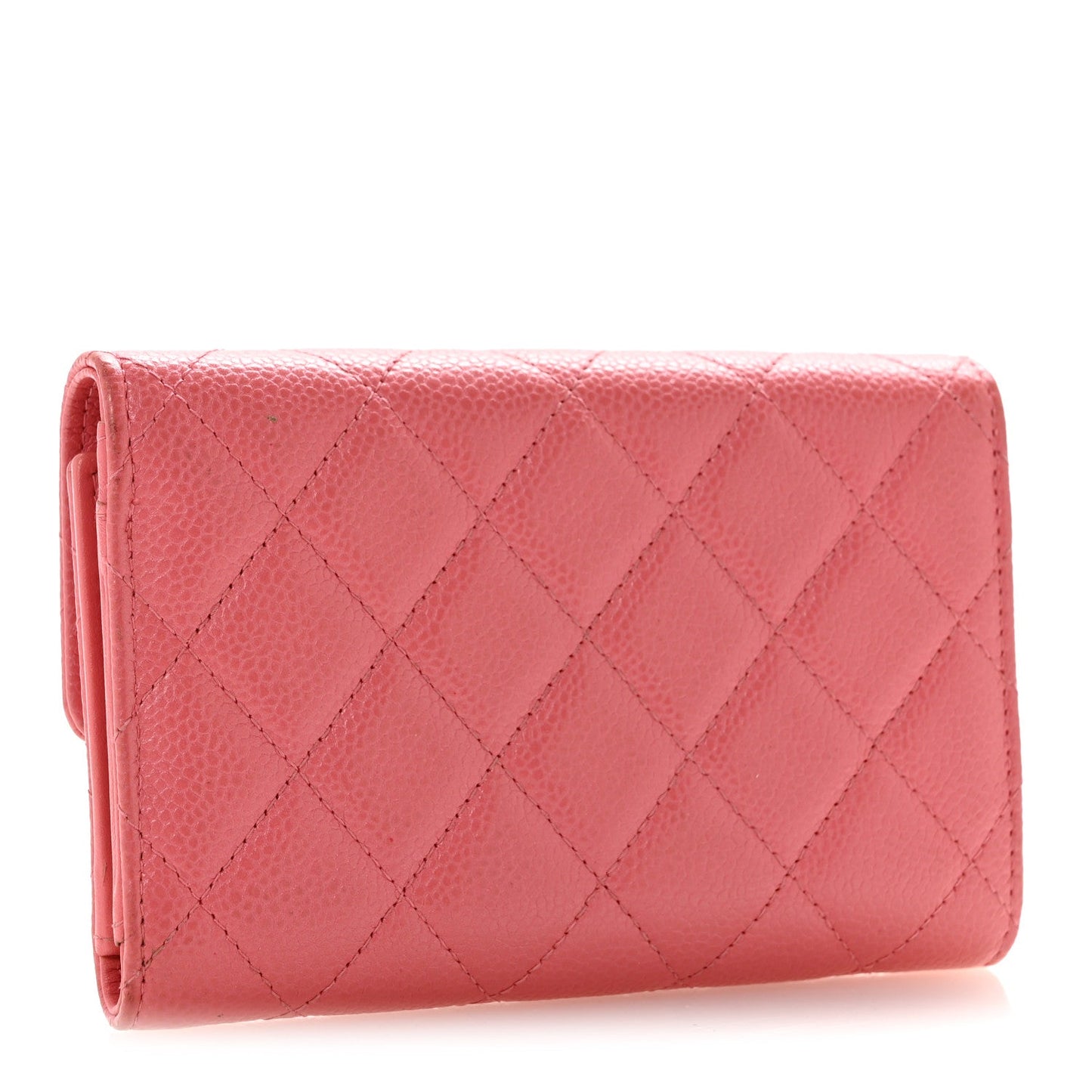 Metallic Caviar Quilted Medium Flap Wallet Pink