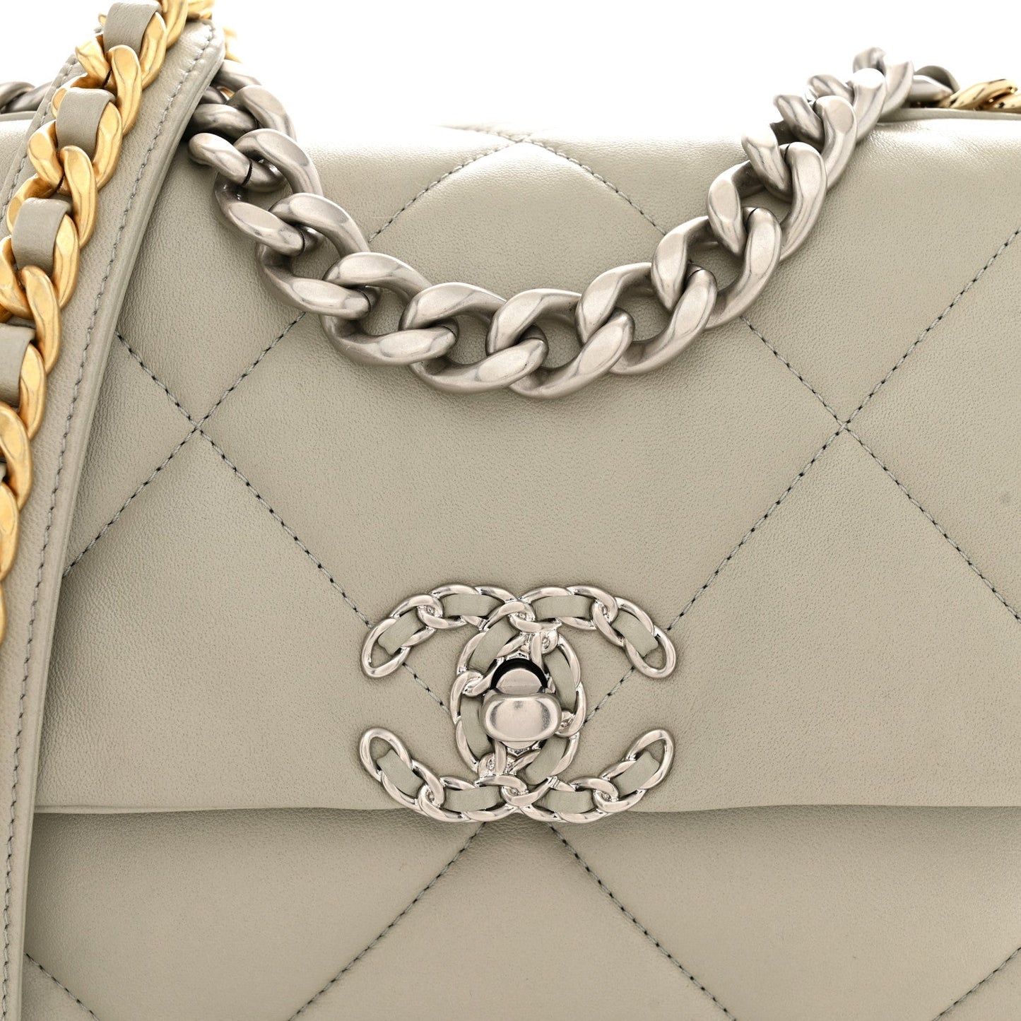 Lambskin Quilted Medium Chanel 19 Flap Light Grey