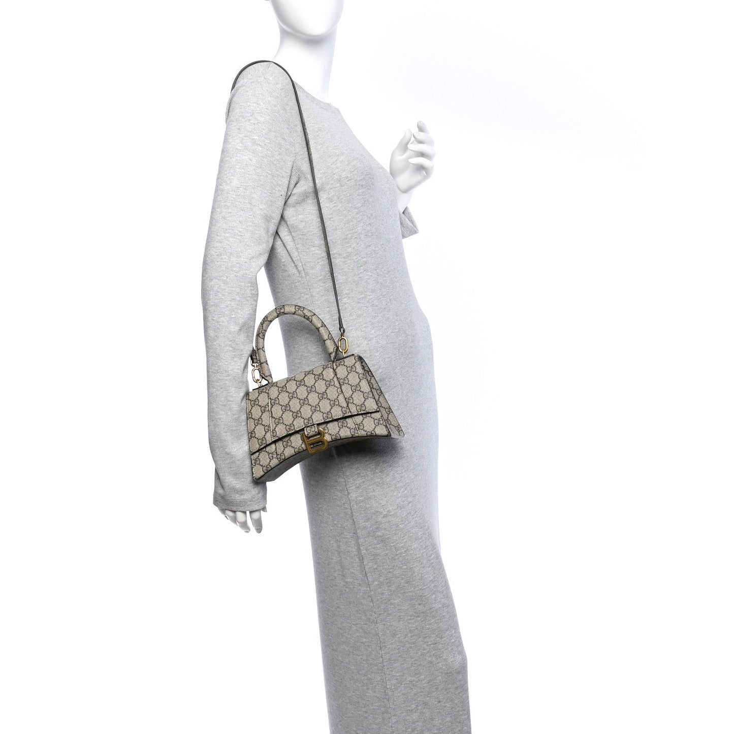 X GUCCI GG Supreme Monogram Small Hourglass Top Handle Bag Beige Ebony