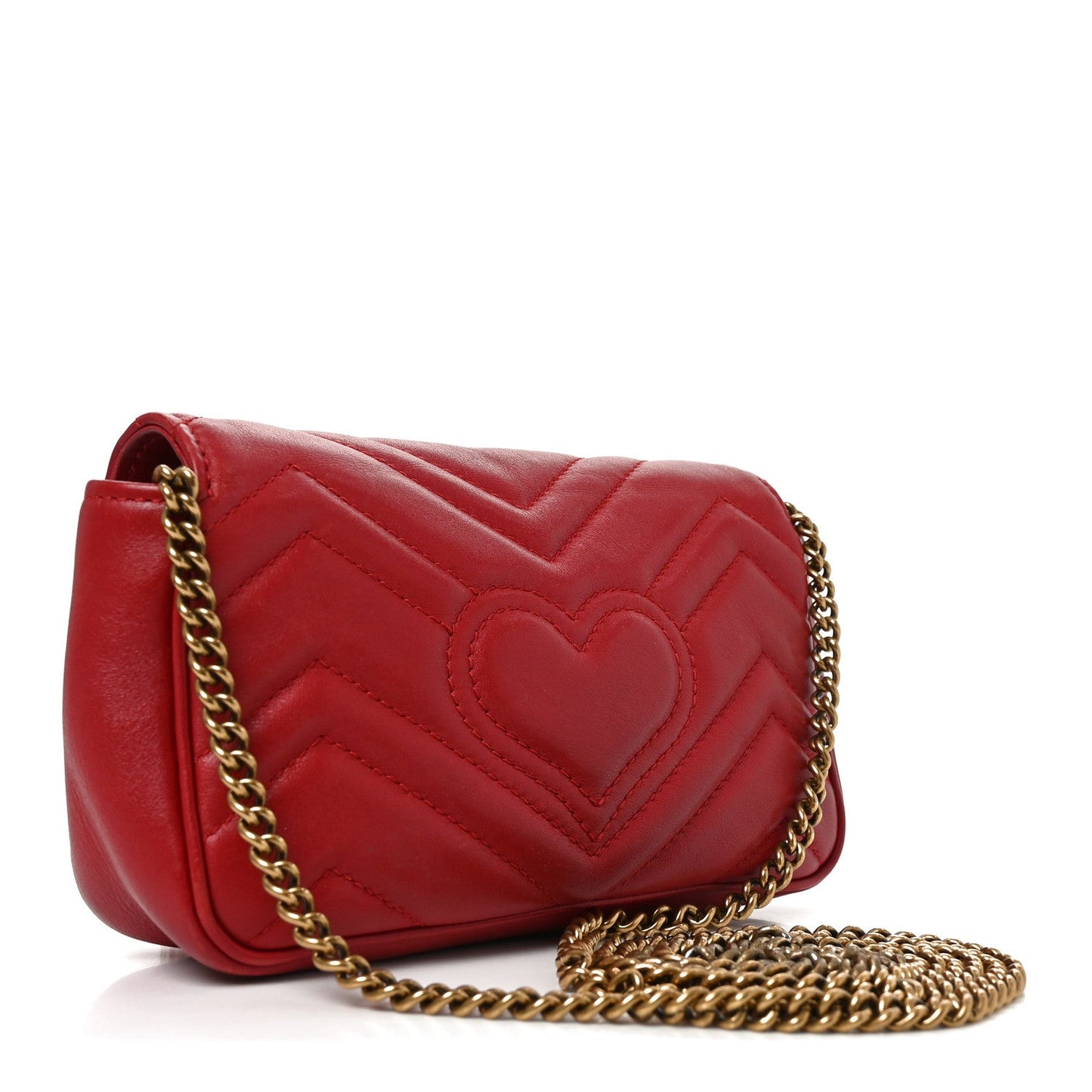 Calfskin Matelasse Super Mini GG Marmont Shoulder Bag Hibiscus Red
