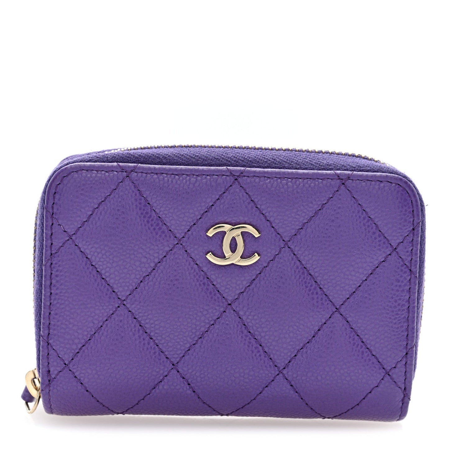 Caviar Quilted Zip Coin Purse Purple