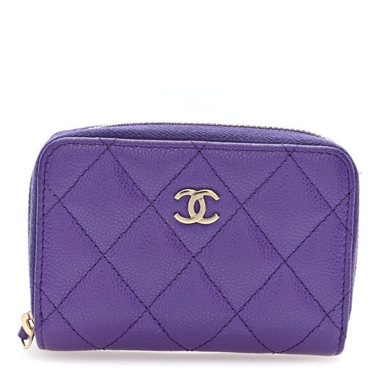 Caviar Quilted Zip Coin Purse Purple