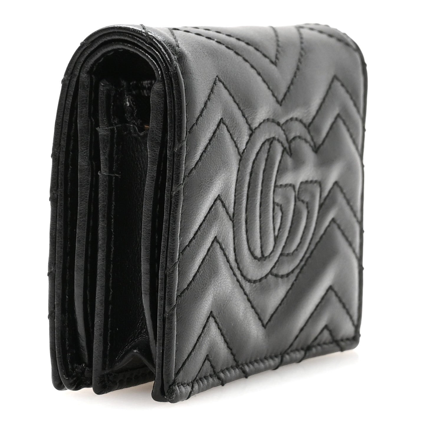 Calfskin Matelasse GG Marmont Card Case Wallet Black