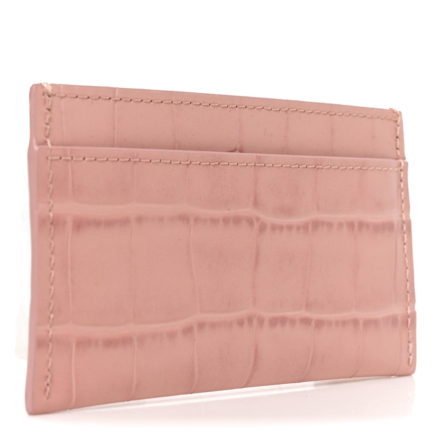 Calfskin Crocodile Embossed Crococo Card Holder Light Pink