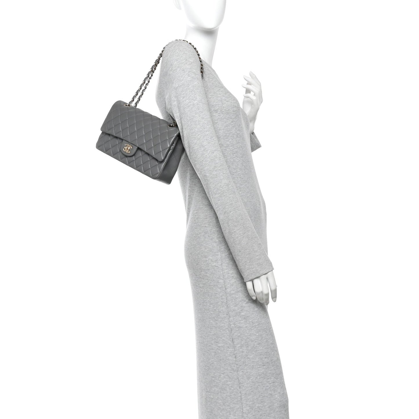Lambskin Quilted Medium Double Flap Grey