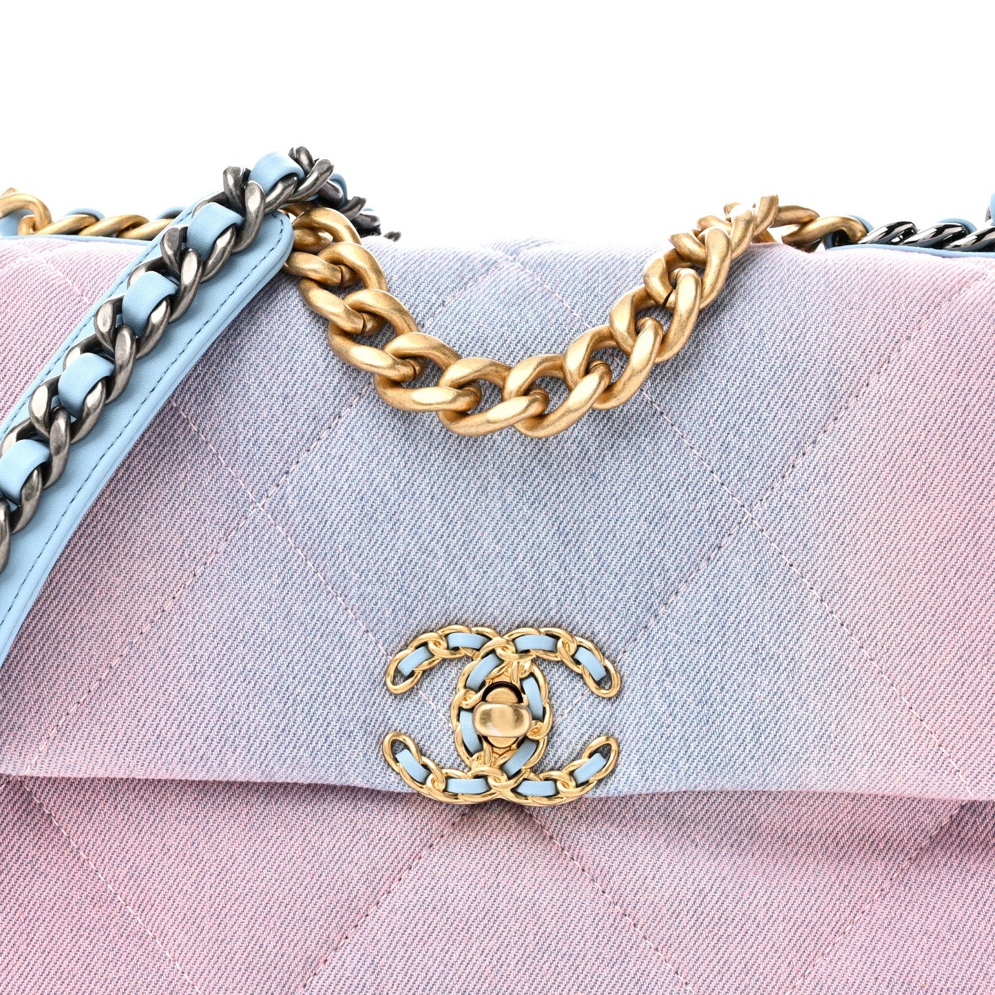 Denim Quilted Medium Chanel 19 Flap Blue Pink