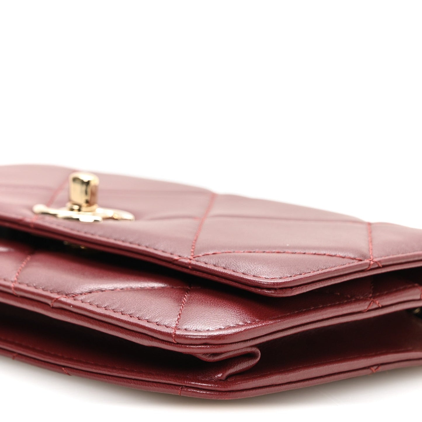 Lambskin Quilted Trendy CC Wallet On Chain WOC Burgundy