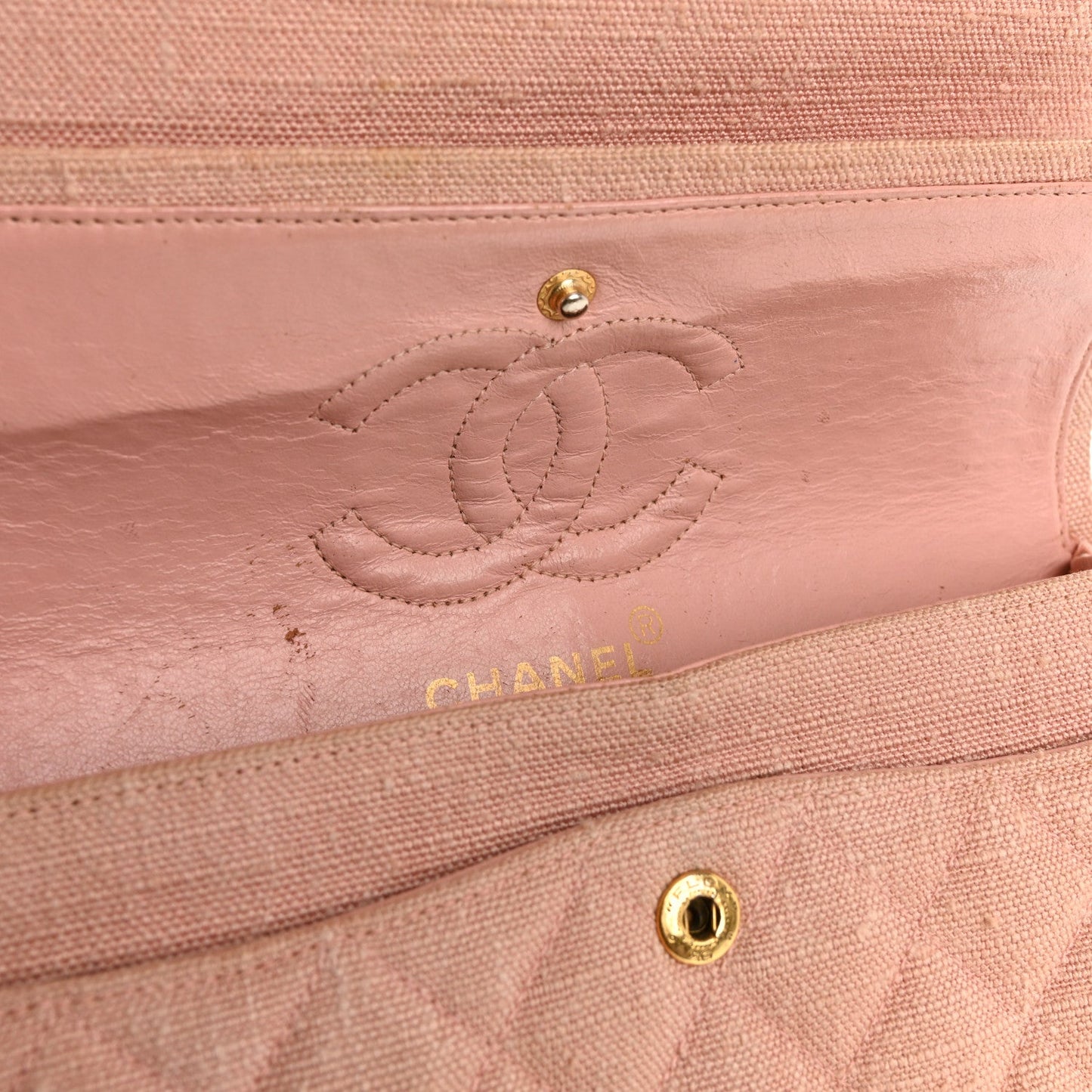 Canvas Quilted Small Double Flap Light Pink