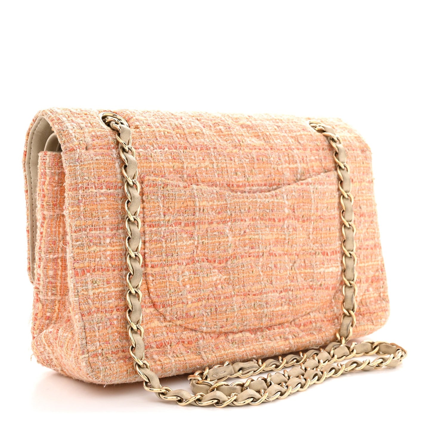 Tweed Quilted Medium Double Flap Orange Beige Multicolor