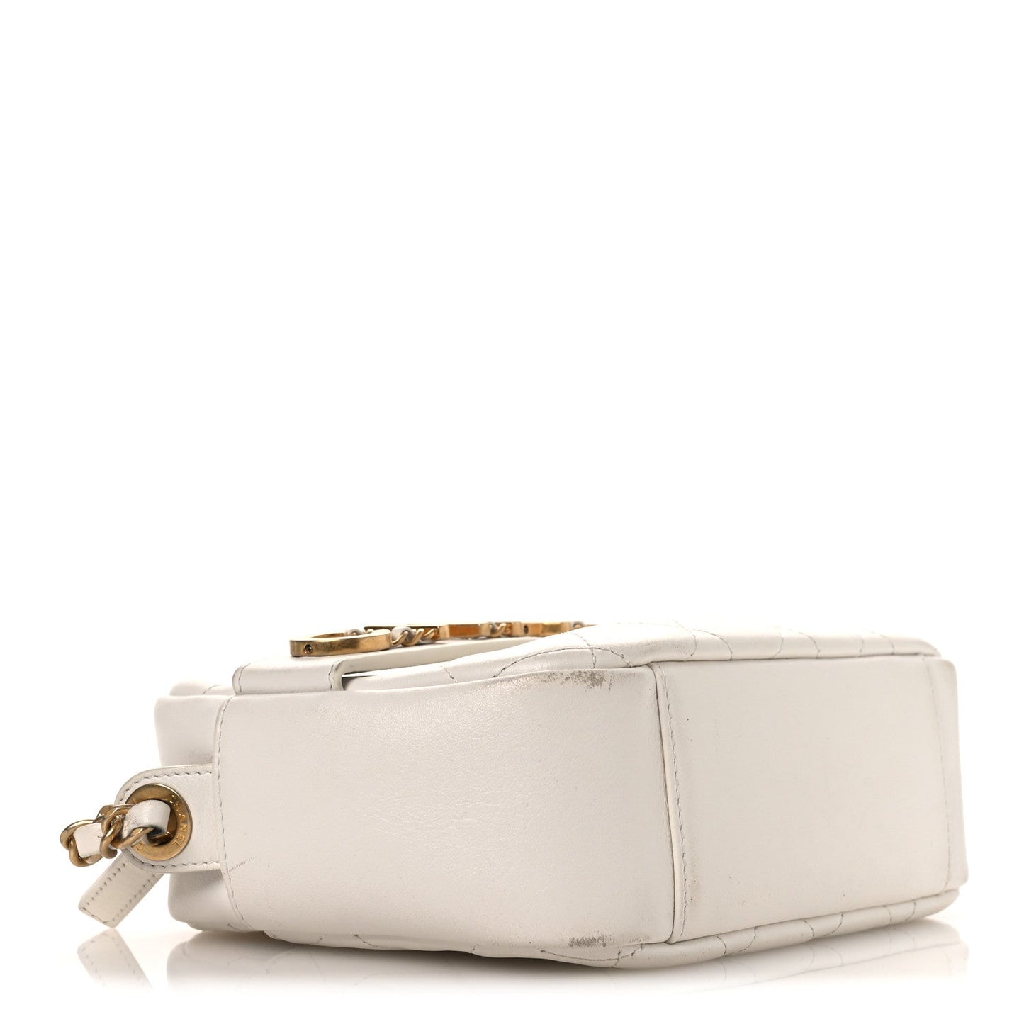 Calfskin Quilted Enchained Camera Case Bag White