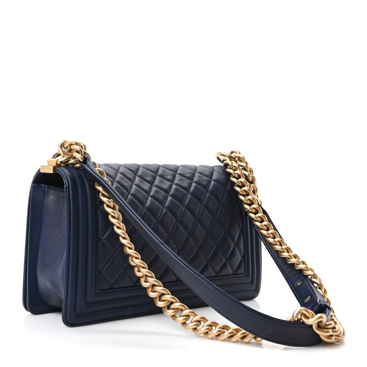Lambskin Quilted Medium Boy Flap Dark Navy