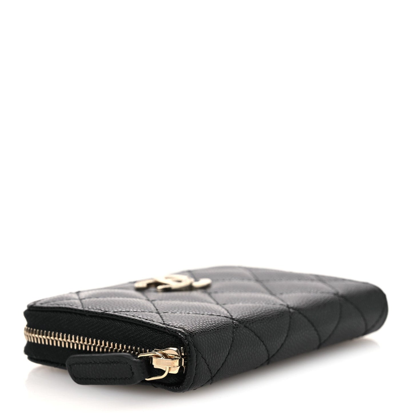 Caviar Quilted Crystal Zip Around Coin Purse Wallet Black