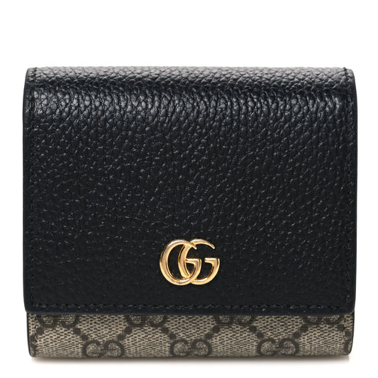 Dollar Calfskin GG Supreme Monogram Medium GG Marmont Wallet Black Beige Ebony