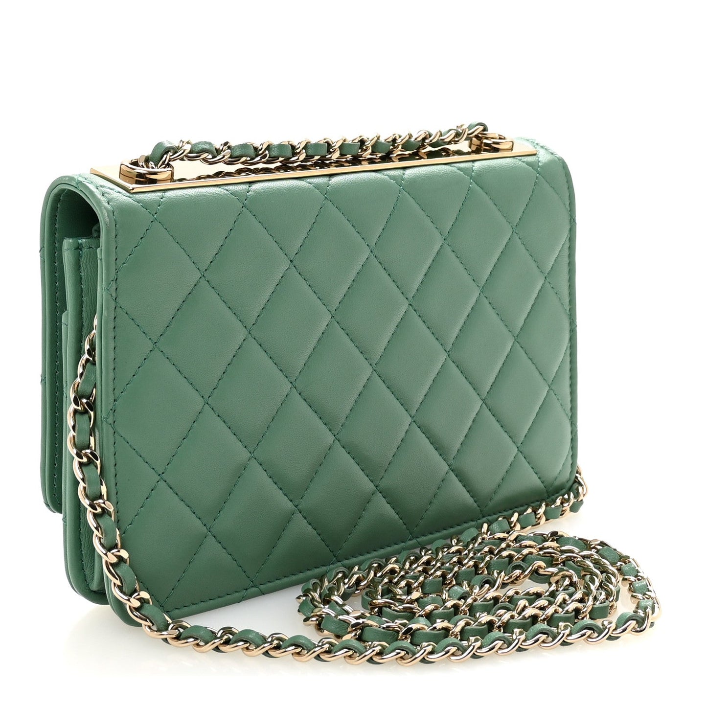 Lambskin Quilted Trendy CC Wallet On Chain WOC Green