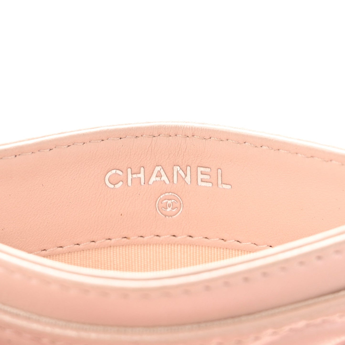 Iridescent Lambskin Camellia Embossed Card Holder Light Pink