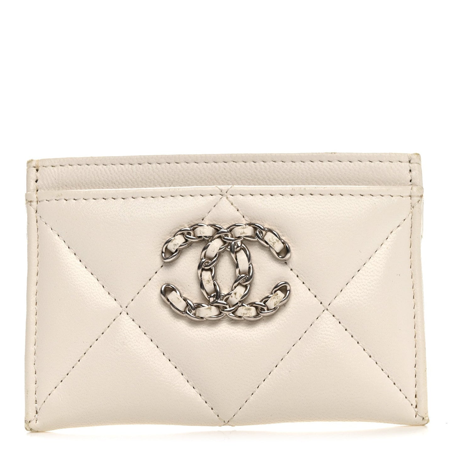 Lambskin Quilted Chanel 19 Card Holder White
