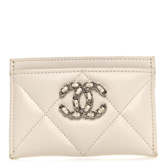 Lambskin Quilted Chanel 19 Card Holder White
