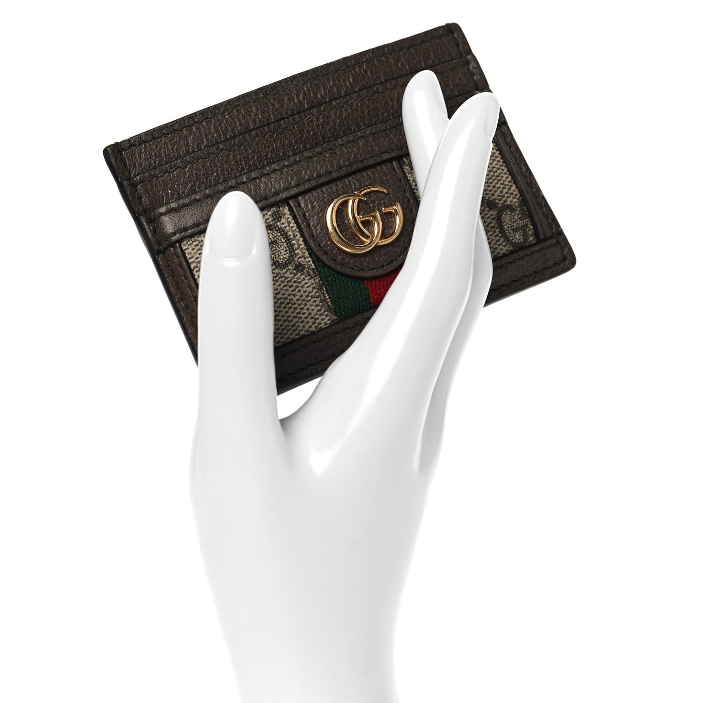 GG Supreme Monogram Textured Dollar Calfskin Ophidia Card Holder Beige Ebony New Acero