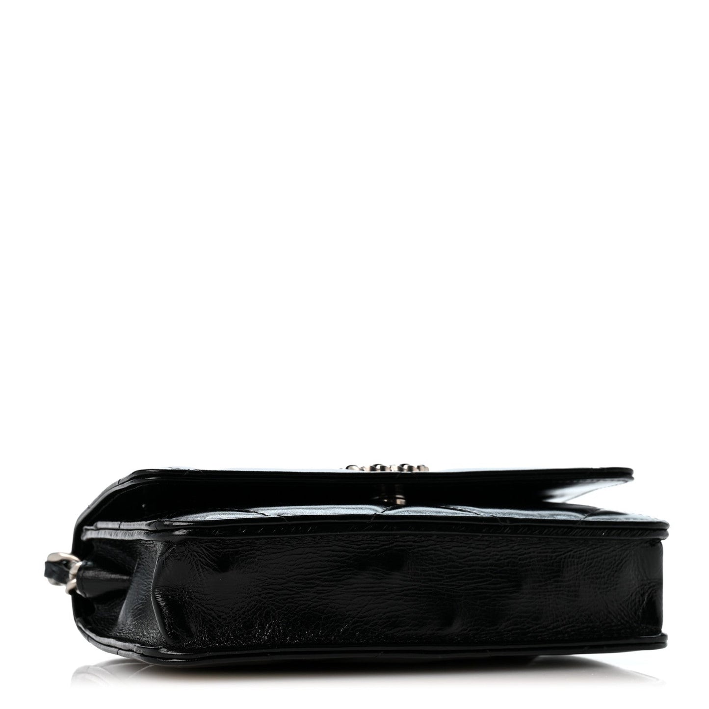 Shiny Crumpled Calfskin Quilted Chanel 19 Wallet On Chain WOC Black