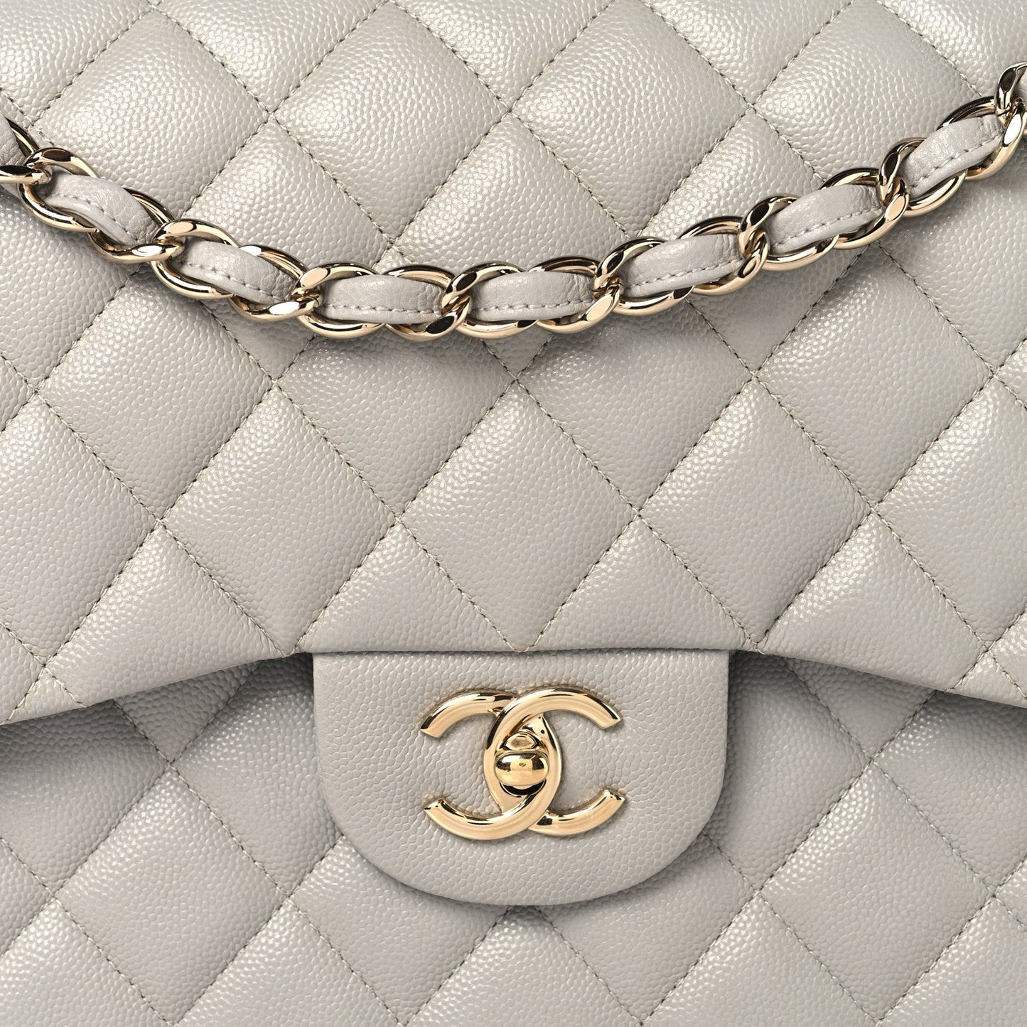 Caviar Quilted Jumbo Double Flap Grey