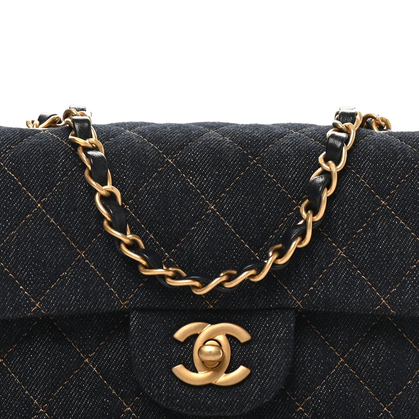Denim Quilted Mini Rectangular Flap Dark Blue