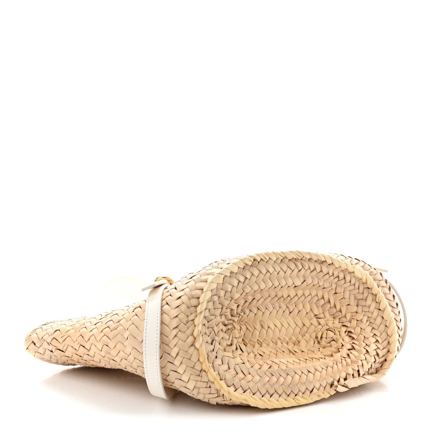 Raffia Woven Calfskin Voyou Basket Bag White