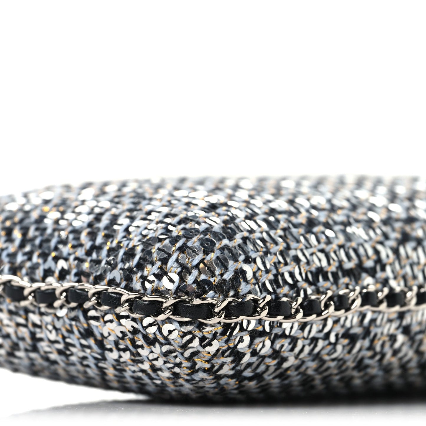 Tweed Sequin Chain Around Phone Holder Silver Black