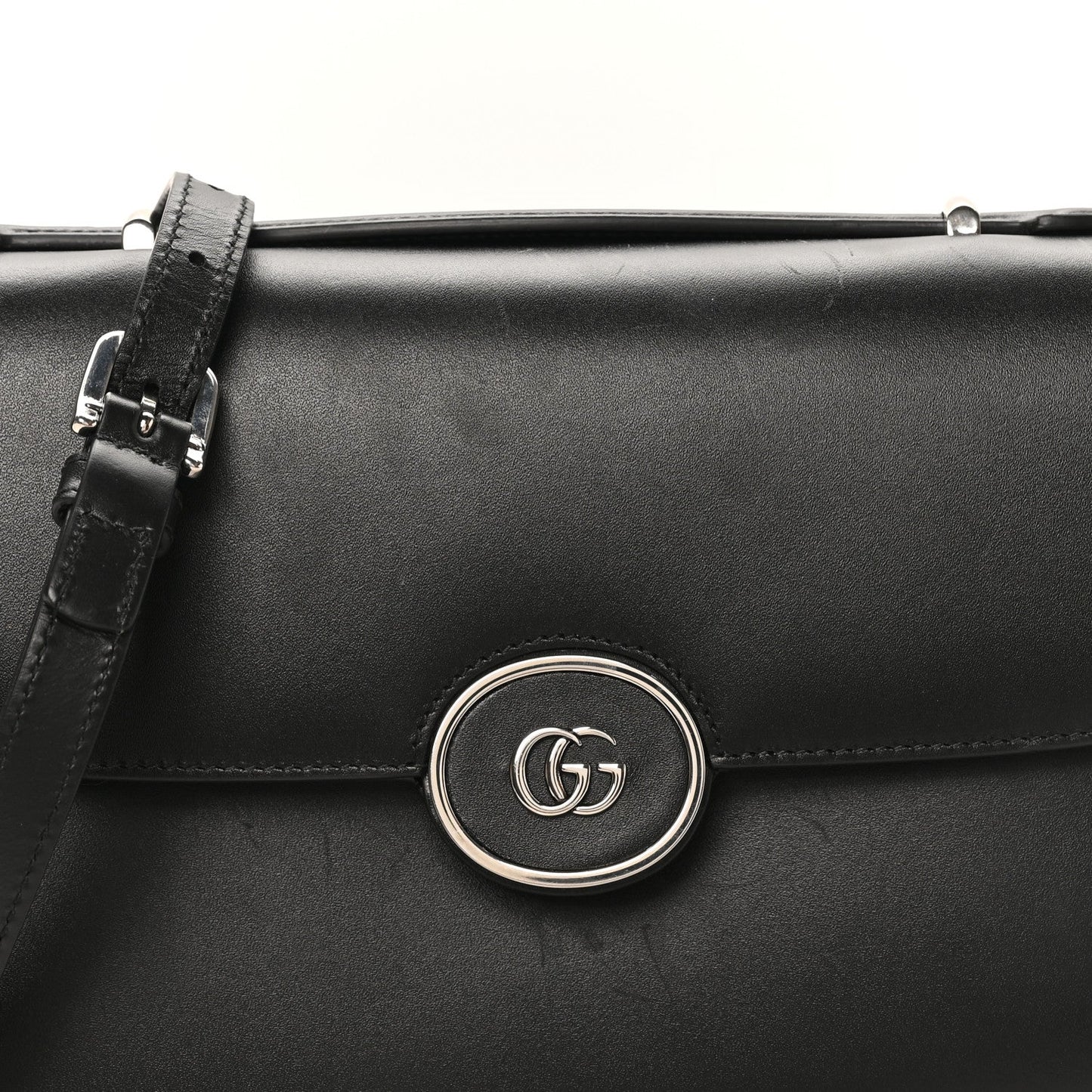 Senna Calfskin Petite GG Top Handle Shoulder Bag Black