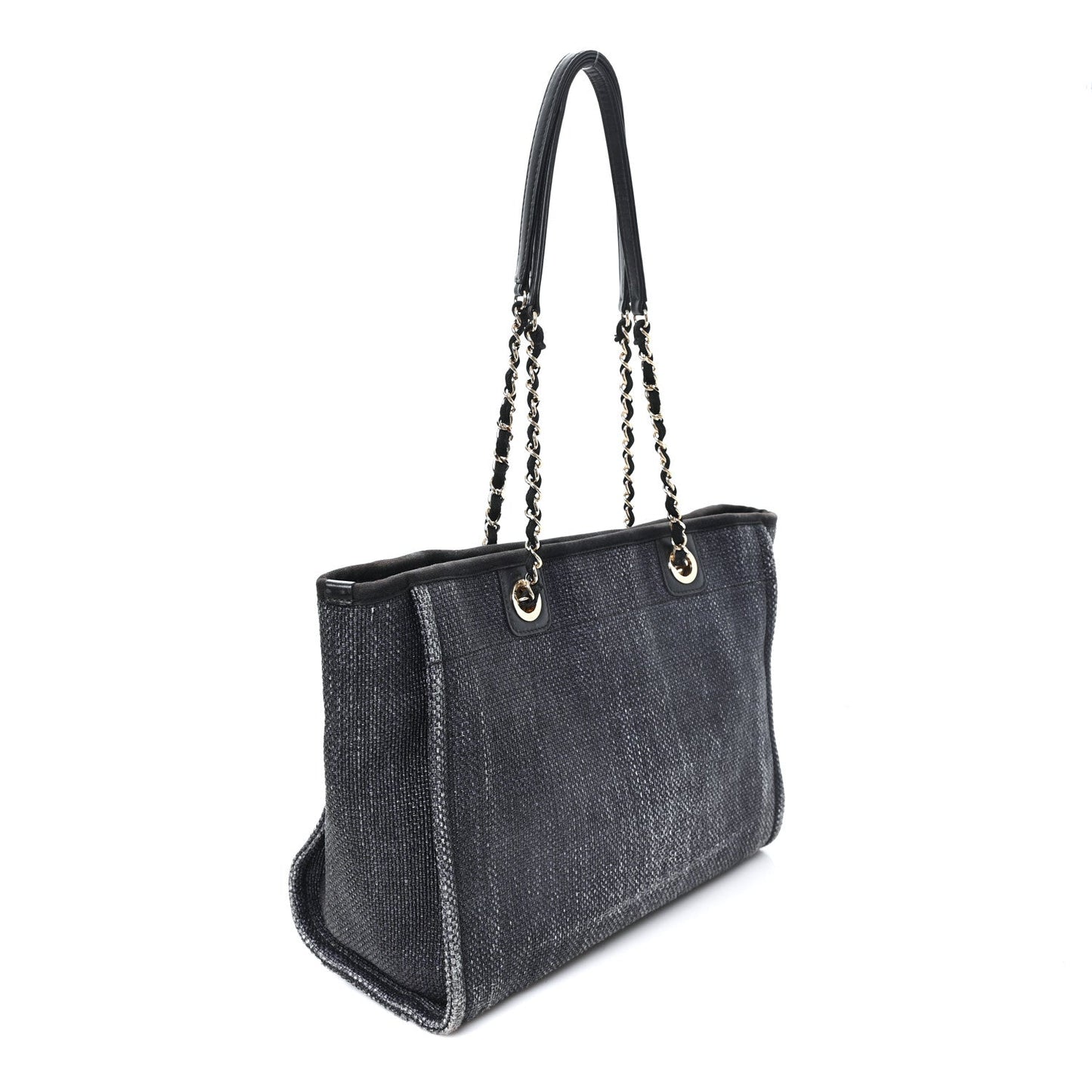 Woven Straw Raffia Small Deauville Tote Charcoal