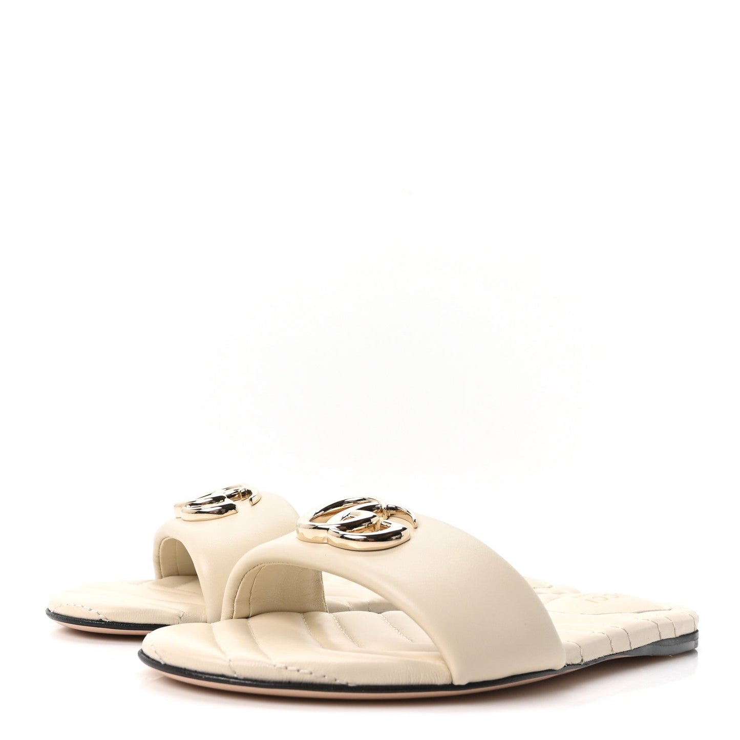 Nappa Matelasse GG Marmont Flat Slide Sandals 36.5 New Ivoire