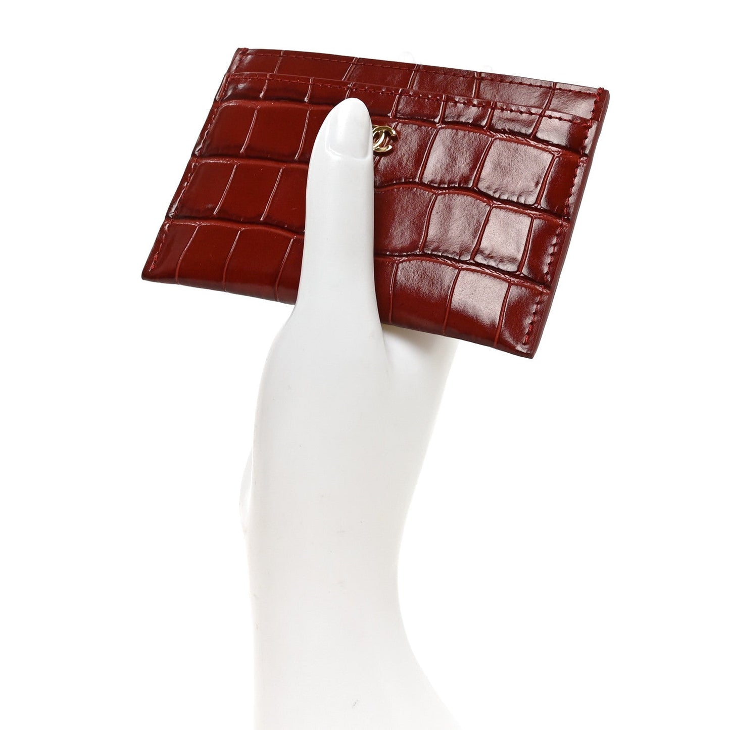 Calfskin Crocodile Embossed Crococo Card Holder Burgundy