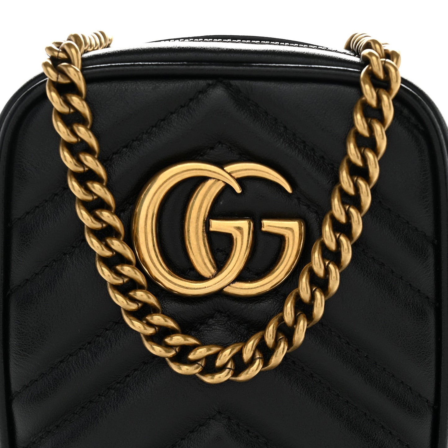 Calfskin Matelasse Mini GG Marmont Crossbody Bag Black