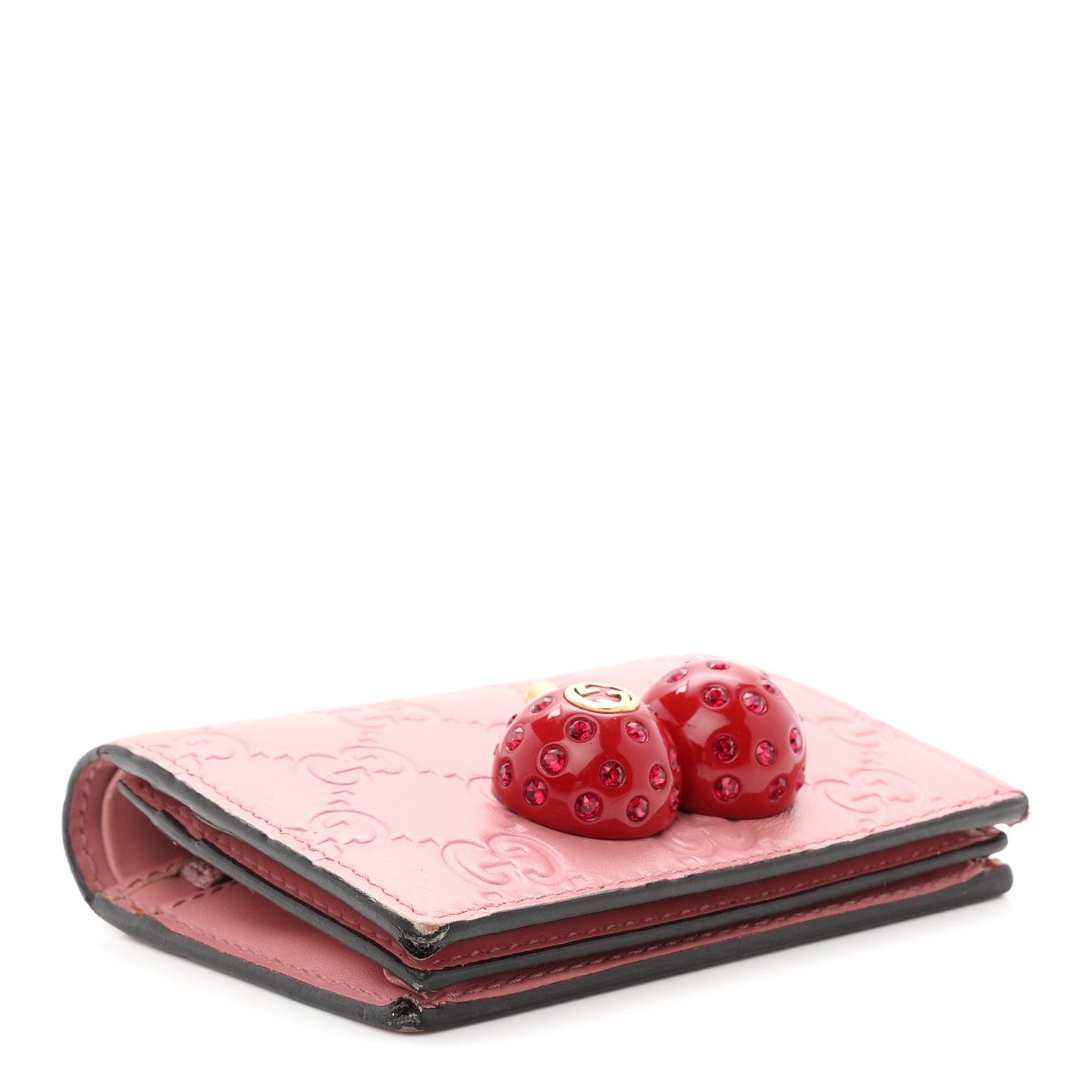 Guccissima Cherries Card Case Wallet Pink