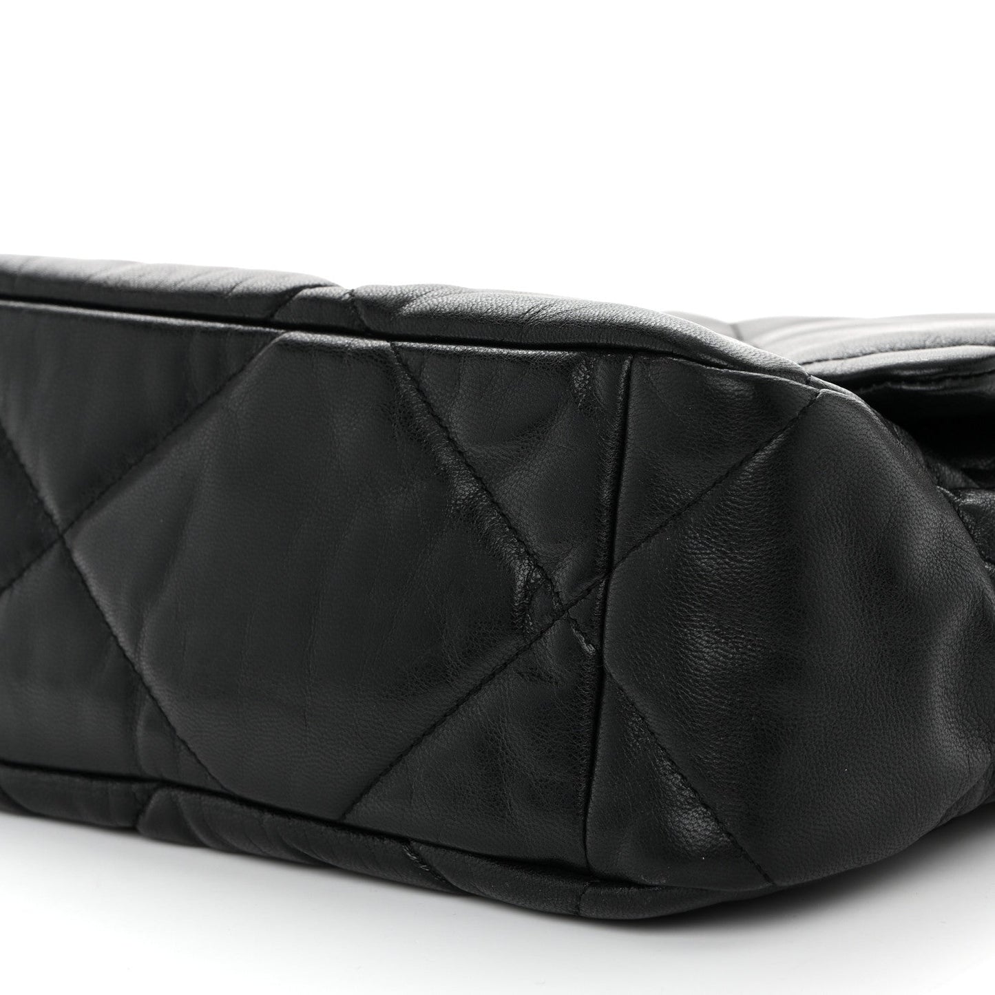 Shiny Goatskin Quilted Large Chanel 19 Flap Black