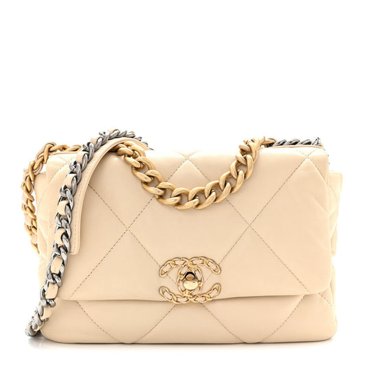 Lambskin Quilted Medium Chanel 19 Flap Light Beige