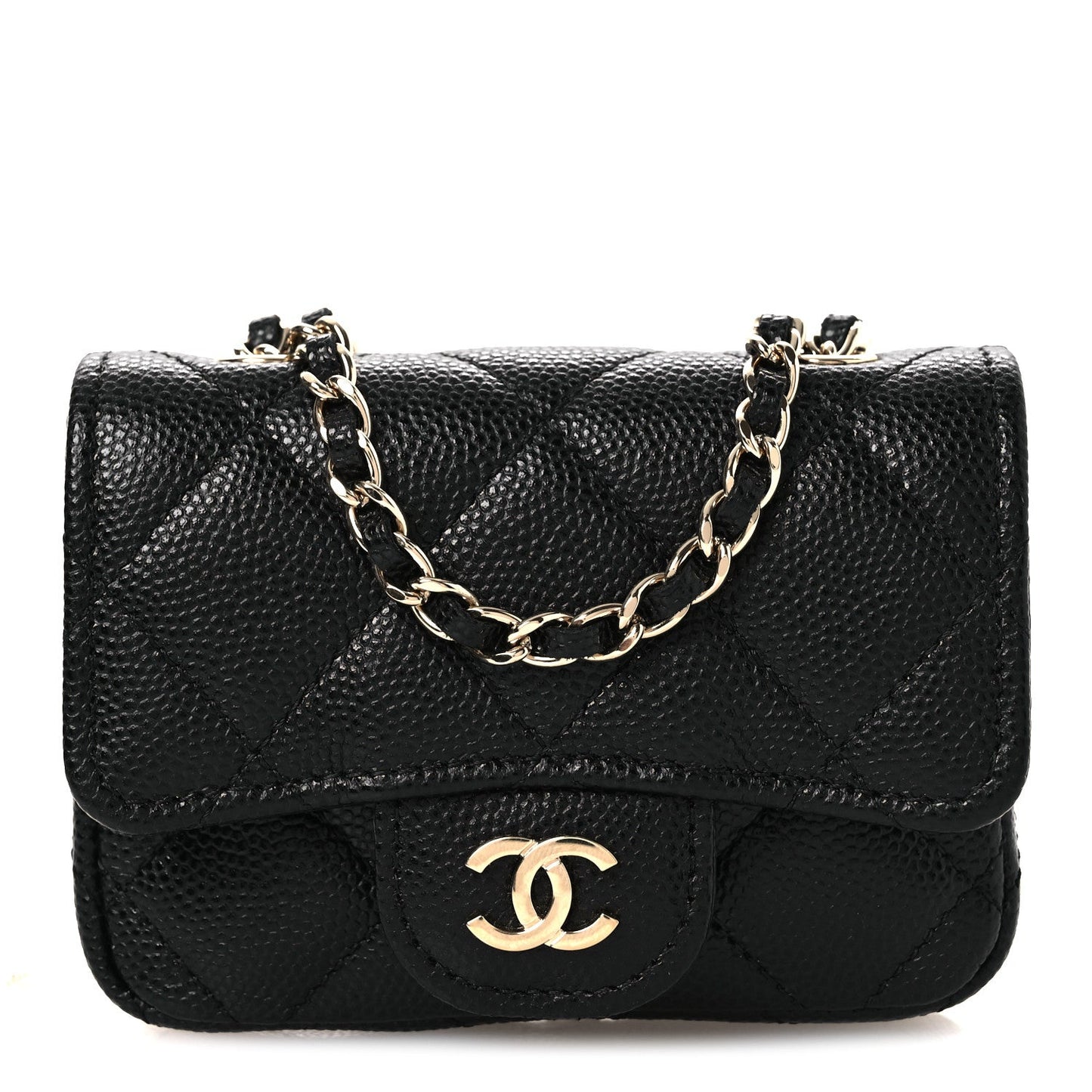 Caviar Quilted Mini Chain Belt Bag Black