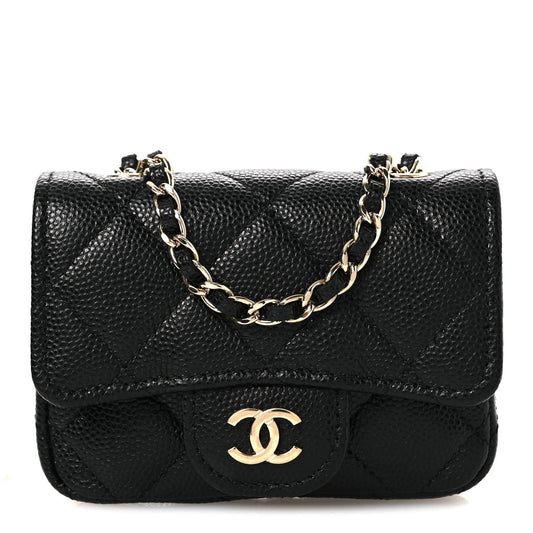 Caviar Quilted Mini Chain Belt Bag Black