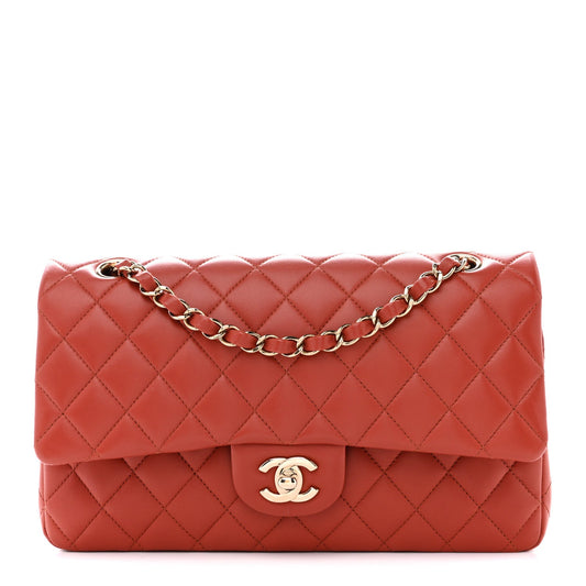 Lambskin Quilted Medium Double Flap Brown