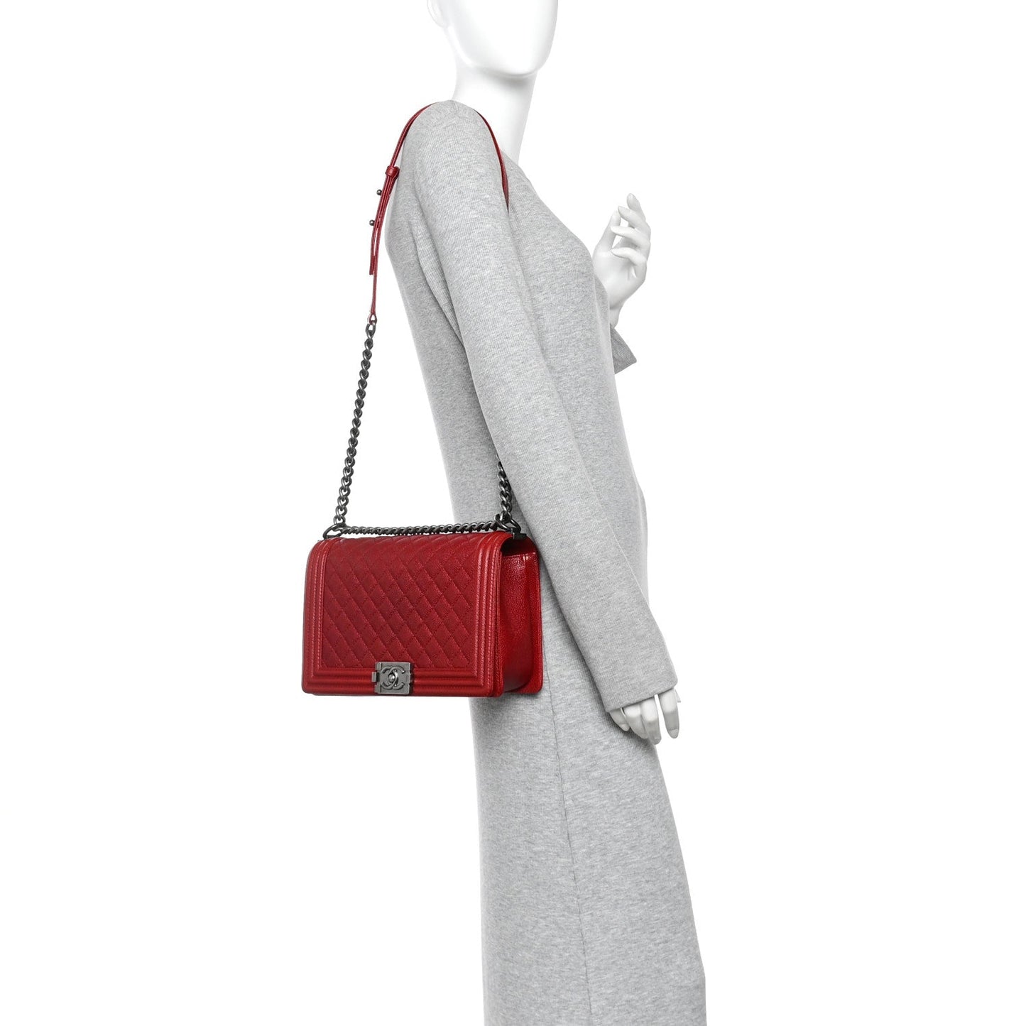 Caviar Quilted New Medium Boy Flap Dark Red
